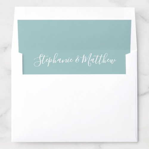 Pastel Teal White Bride Groom Names Wedding Envelope Liner