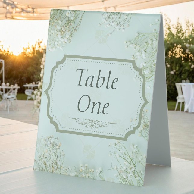 Pastel Teal White Flowers Wedding Table Tent (Creator Uploaded)