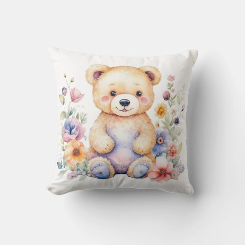 Pastel Teddy Bear Baby Toddler Nursery Decor Throw Pillow