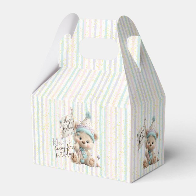 Pastel Teddy Bear Birthday  Favor Boxes (Front Side)