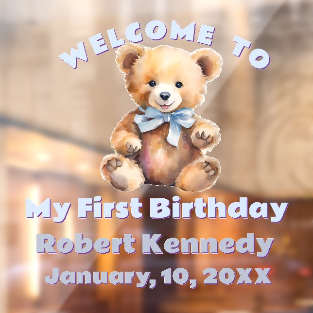Pastel Teddy Bear Birthday First Birthday Window Cling (Sheet 2)