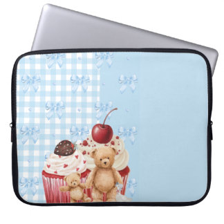pastel "teddy bear" cupcake kawaii gingham ribbon  laptop sleeve