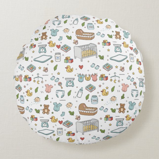 Pastel Teddy Bear Duck Nursery Pillow (Front)