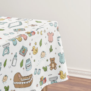 Pastel Teddy Bear Duck Seamless Tablecloth