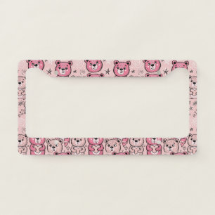 Pastel Teddy Bear Heart Pattern License Plate Frame
