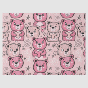 Pastel Teddy Bear Heart Pattern Tissue Paper