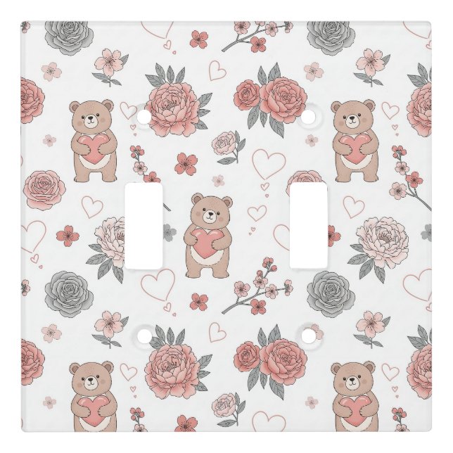 Pastel Teddy Bear Nursery Pattern Light Switch Cover (Front)