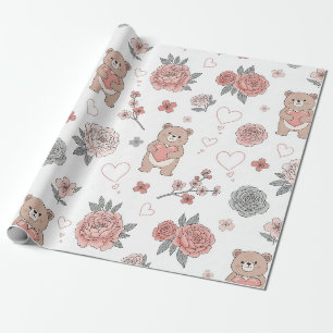 Pastel Teddy Bear Nursery Pattern Wrapping Paper