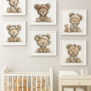 Pastel Teddy Bear Nursery Wall Art  Peel And Stick Photo Tile