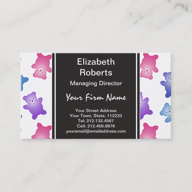Pastel Teddy Bear Pattern Business Card (Front)