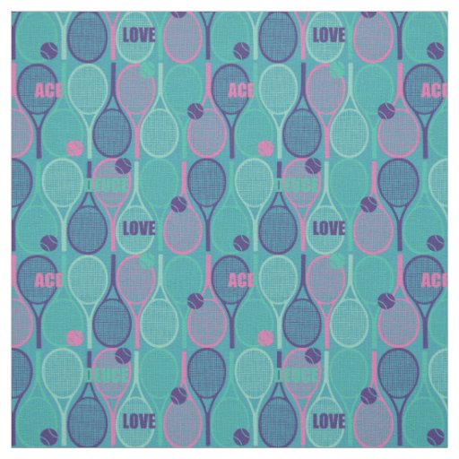 Pastel tennis rackets on minty background pattern fabric
