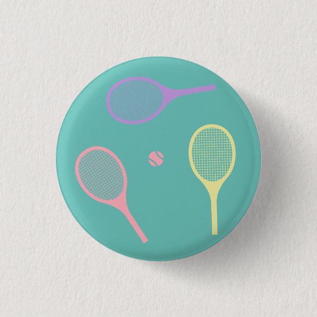 Pastel Tennis Rackets with Tennis Ball on Green   Button (Front)