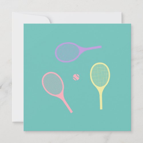 Pastel Tennis Rackets with Tennis Ball on Green    Card