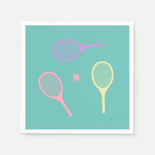 Pastel Tennis Rackets with Tennis Ball on Green   Napkins