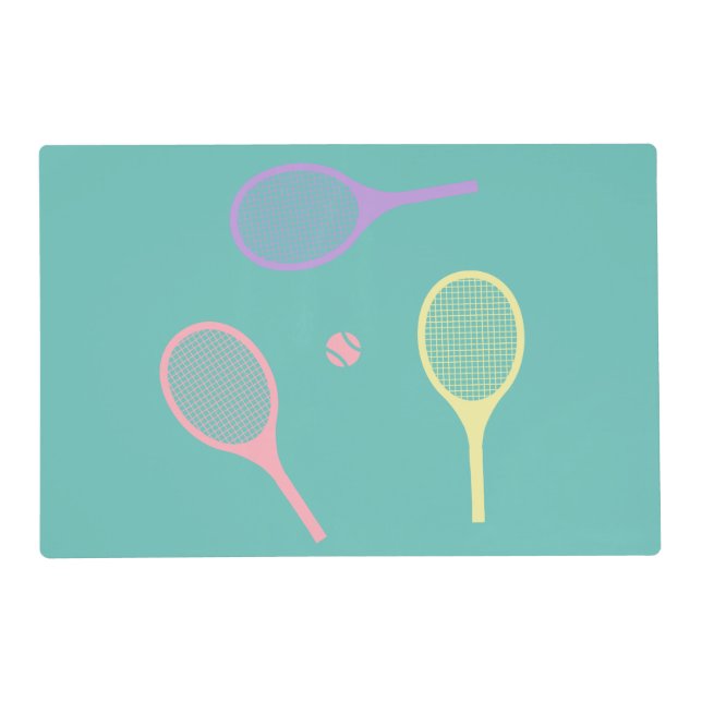 Pastel Tennis Rackets with Tennis Ball on Green Placemat (Front)