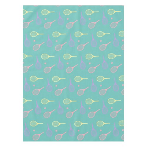 Pastel Tennis Rackets with Tennis Ball on Green  Tablecloth