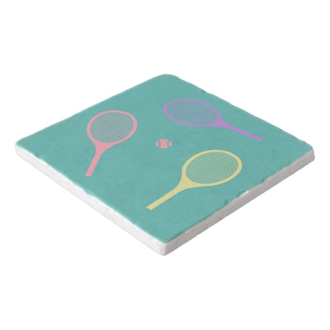 Pastel Tennis Rackets with Tennis Ball on Green    Trivet (Corner)