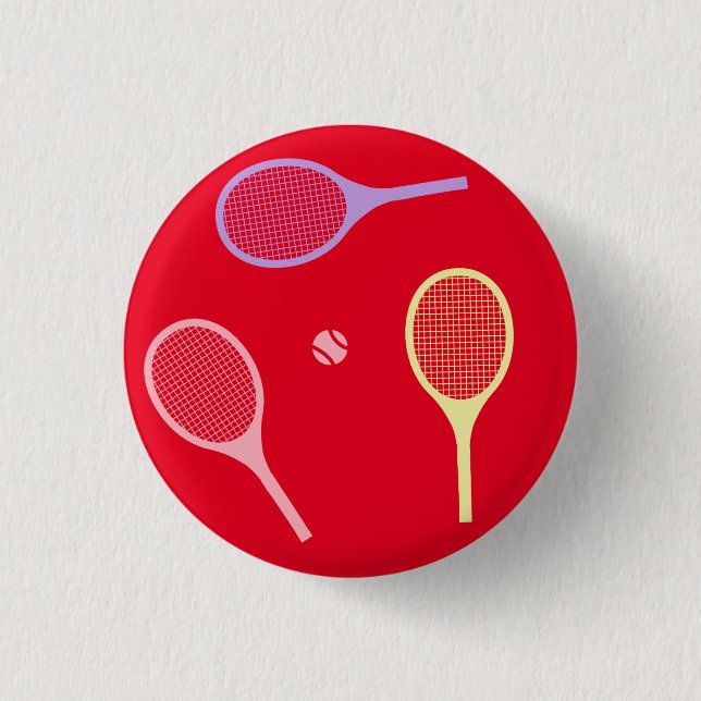 Pastel Tennis Rackets with Tennis Ball on Red   Button (Front)