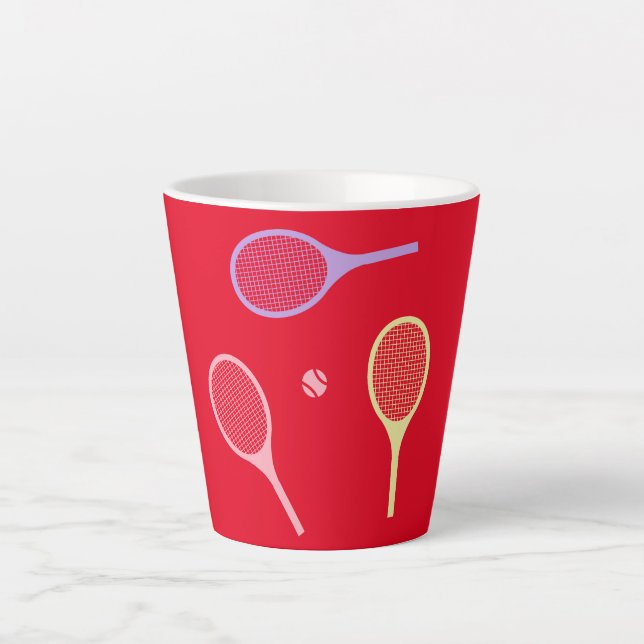 Pastel Tennis Rackets with Tennis Ball on Red  Latte Mug (Front)