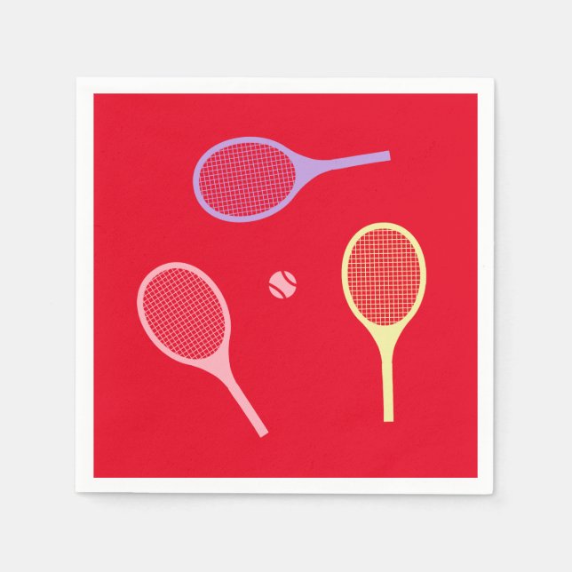 Pastel Tennis Rackets with Tennis Ball on Red   Napkins (Front)