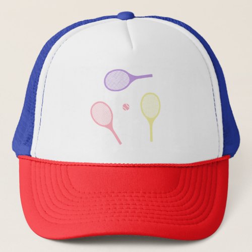 Pastel Tennis Rackets with Tennis Ball   Trucker Hat