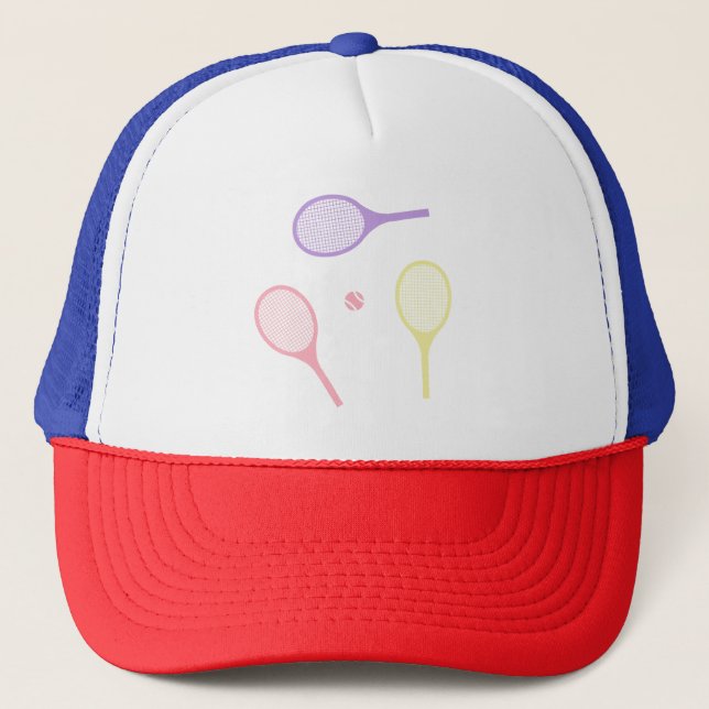Pastel Tennis Rackets with Tennis Ball   Trucker Hat (Front)