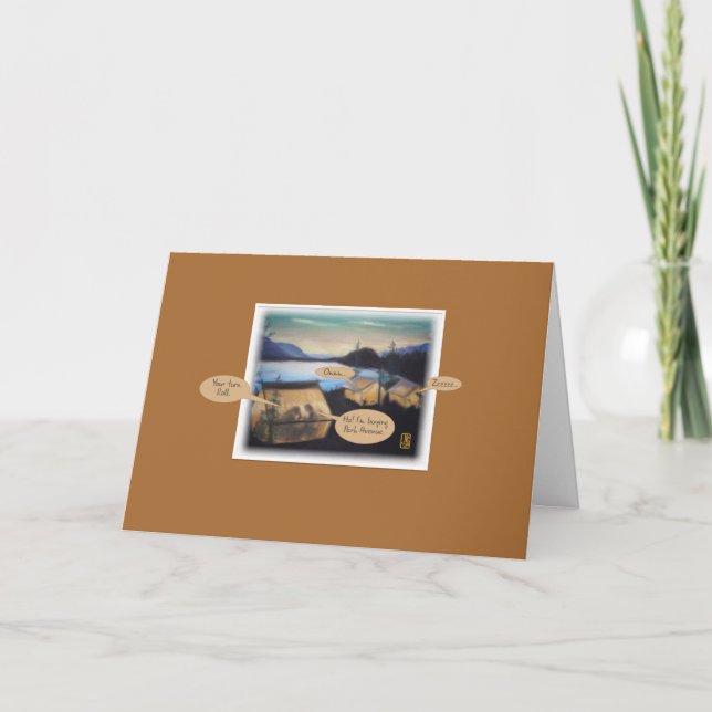 Pastel Tents at Sunset on Brown Vacation Card (Front)