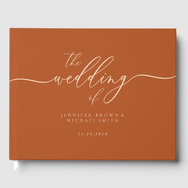 Pastel Terracotta Elegant Wedding Calligraphy Guest Book