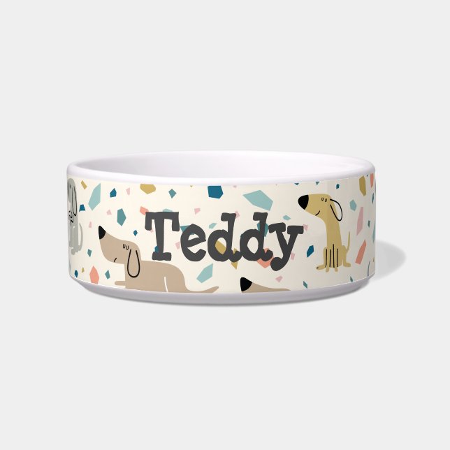 Pastel Terrazzo Funny Cute Dog Pattern Bowl (Front)