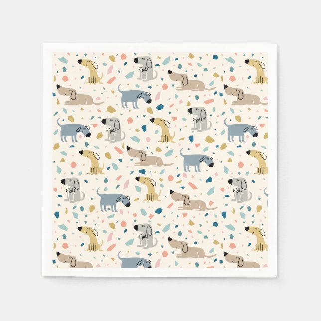 Pastel Terrazzo Funny Cute Dog Pattern Paper Plate Napkins (Front)