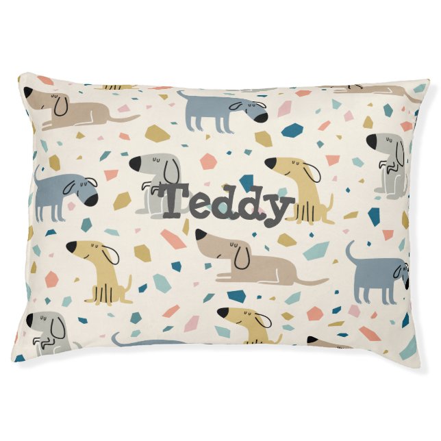 Pastel Terrazzo Funny Cute Dog Pattern Pet Bed (Front)