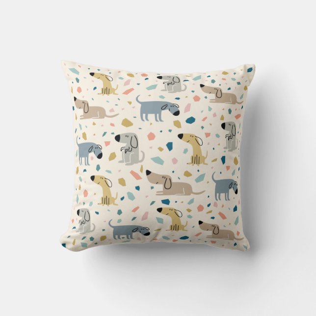 Pastel Terrazzo Funny Cute Dog Pattern Throw Pillow (Front)