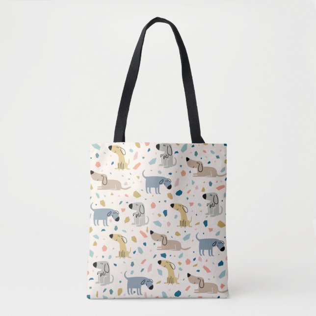 Pastel Terrazzo Funny Cute Dog Pattern Tote Bag (Front)