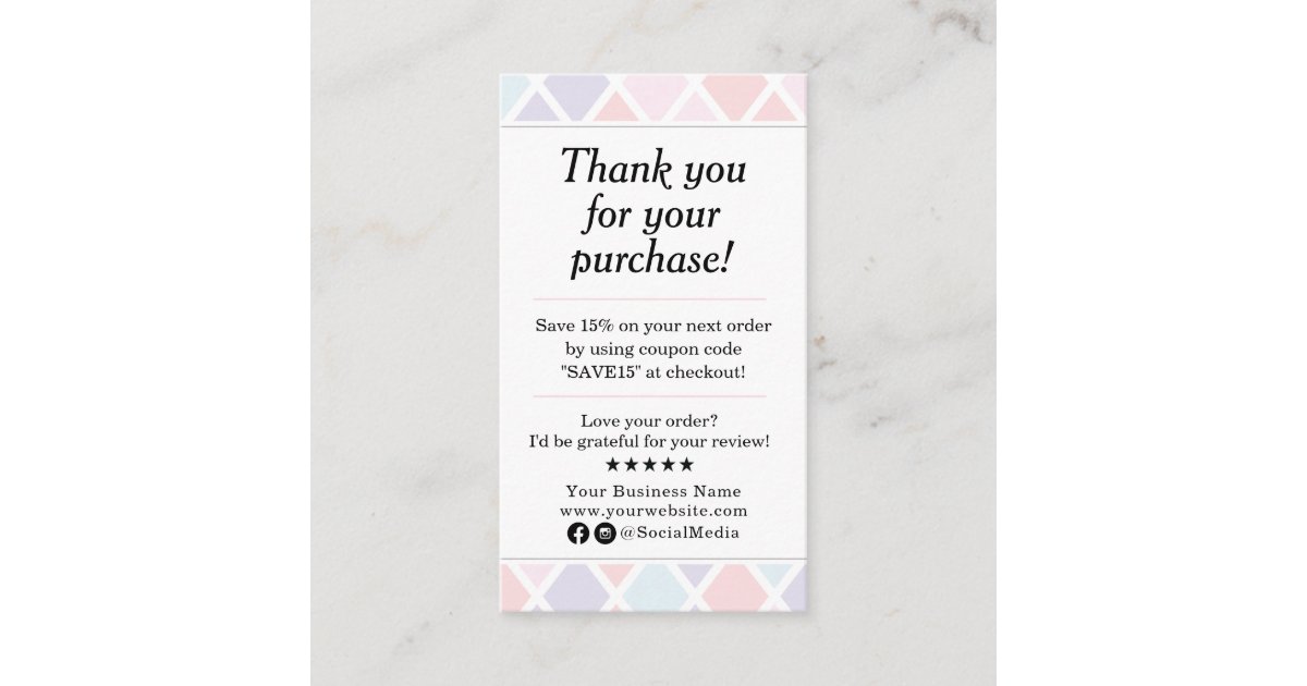 Pastel Thank You For Your Purchase Business Card | Zazzle