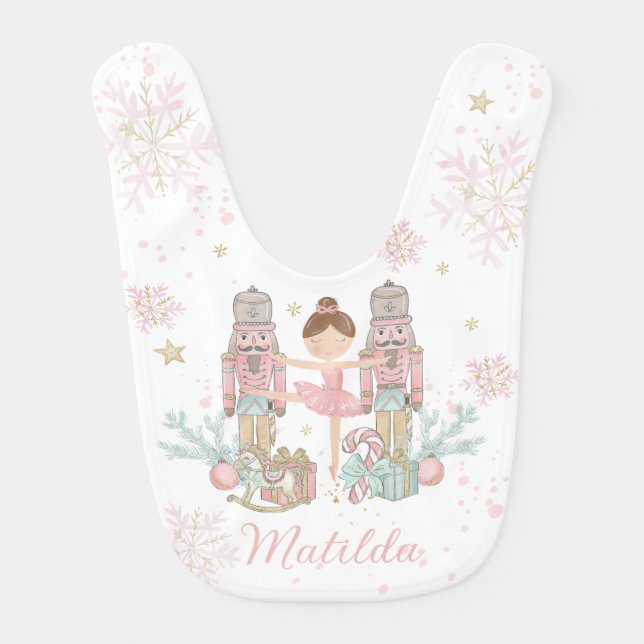 Pastel The Nutcracker Christmas Ballet Pink Tutu Baby Bib (Front)