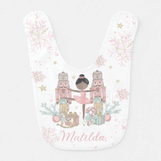 Pastel The Nutcracker Christmas Ballet Pink Tutu Baby Bib (Front)