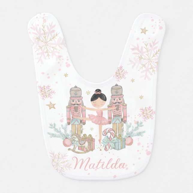 Pastel The Nutcracker Christmas Ballet Pink Tutu Baby Bib (Front)