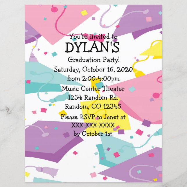 Pastel theme graduation party flyer invitations (Front)