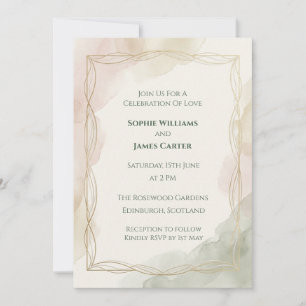 Pastel Thistle Gold Frame Wedding Invitation