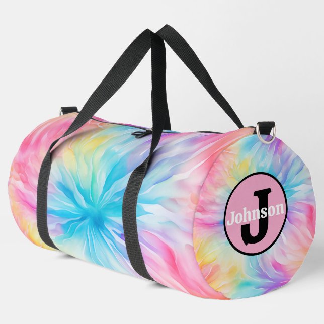 Pastel Tie Dye Bloom Monogram Personalized Kit Duffle Bag (Left Corner)