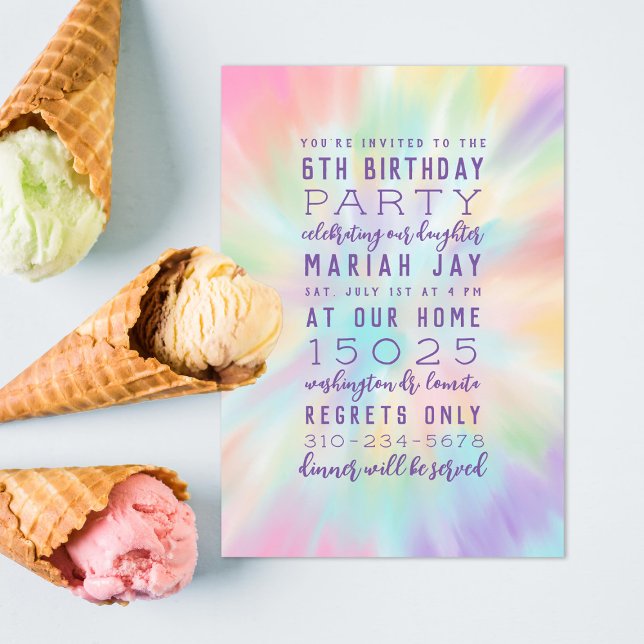 Pastel Tie Dye Colorful Birthday Party Invitation (Creator Uploaded)