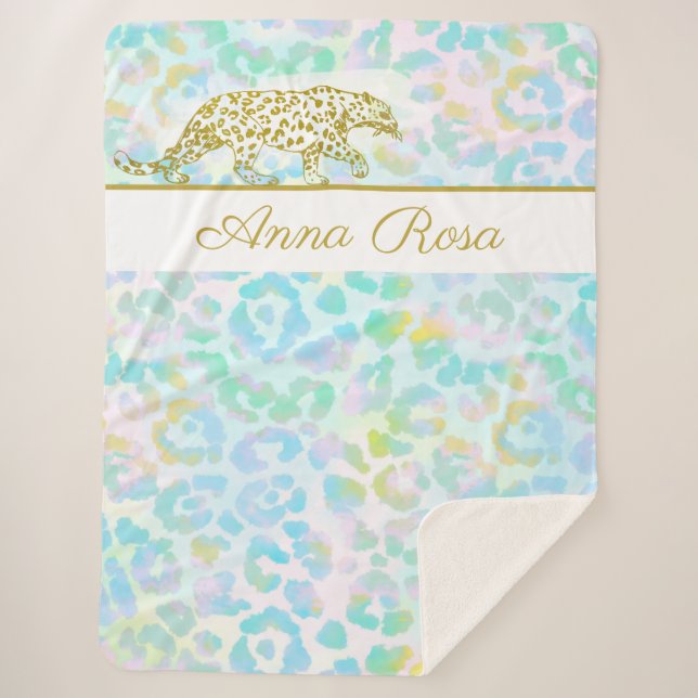 *~* Pastel Tie Dye Gold Leopard Spots Sherpa Blank Blanket (Front)