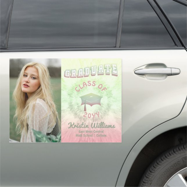Pastel Tie Dye Graduate Photo Graduation Car Magnet (In Situ)