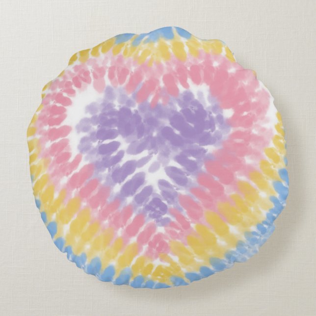 Pastel Tie Dye Heart Round Pillow (Back)