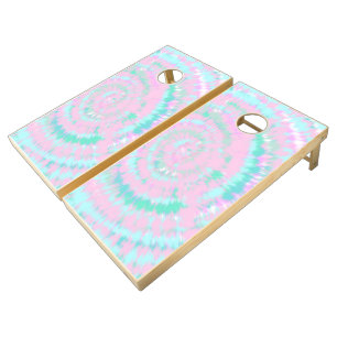 Pastel Tie Dye Pattern Pink Aqua Mint Green Cornhole Set