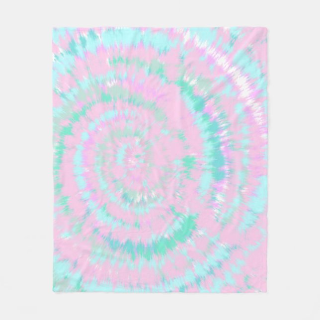 Pastel Tie Dye Pattern Pink Aqua Mint Green Fleece Blanket (Front)
