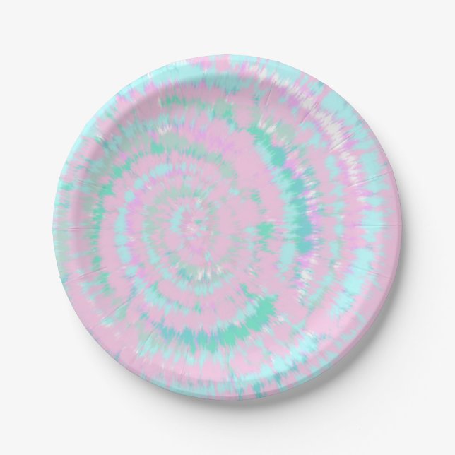Pastel Tie Dye Pattern Pink Aqua Mint Green Paper Plates (Front)