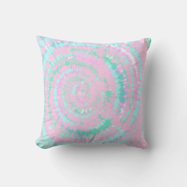 Pastel Tie Dye Pattern Pink Aqua Mint Green Throw Pillow (Front)