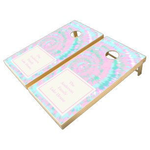 Pastel Tie Dye Pattern Pink Aqua Mint Personalized Cornhole Set
