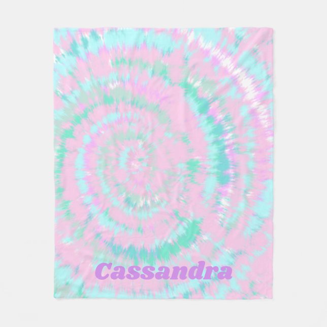 Pastel Tie Dye Pattern Pink Aqua Mint Personalized Fleece Blanket (Front)